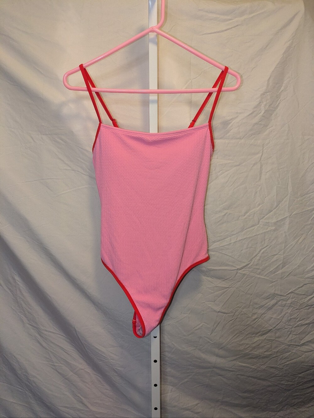 Wild Fable Bubble Gum Pink & Red Seersucker Pucker One Piece Swimsuit-Medium